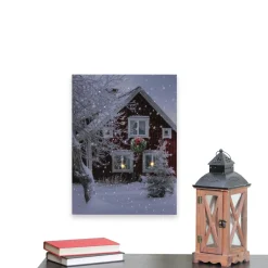 Led Fiber Optic Lighted Red Snowy Barn House Christmas Wall Art 15.75