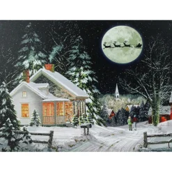 Led Fiber Optic Lighted Santa Claus Coming To Town Christmas Wall Art 15.75" X 12"