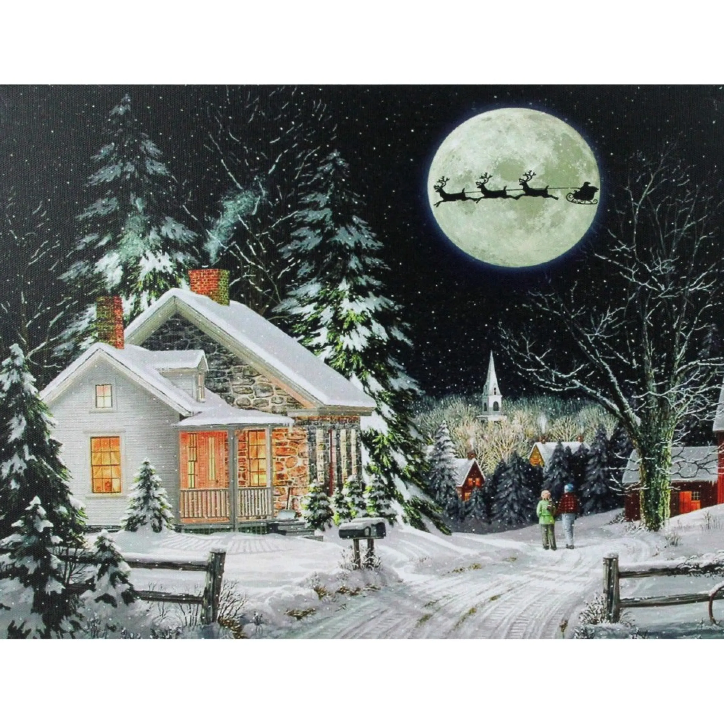 Led Fiber Optic Lighted Santa Claus Coming To Town Christmas Wall Art 15.75" X 12"