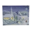 Led Fiber Optic Lighted Snow Covered Church Christmas Wall Art 15.75" X 12"