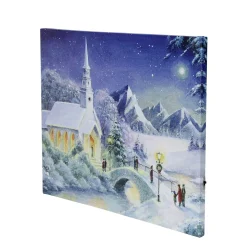 Led Fiber Optic Lighted Snow Covered Church Christmas Wall Art 15.75" X 12"