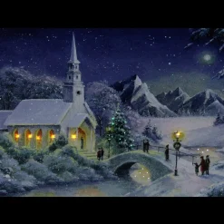 Led Fiber Optic Lighted Snow Covered Church Christmas Wall Art 15.75
