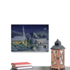 Led Fiber Optic Lighted Snow Covered Church Christmas Wall Art 15.75