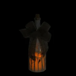 10" Led Flameless Pillar Candle In A Clear Glass Bottle Lantern With Bird Accents