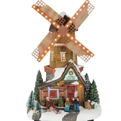 13.25" Led Lighted Animated And Musical Windmill Christmas Village Display Piece