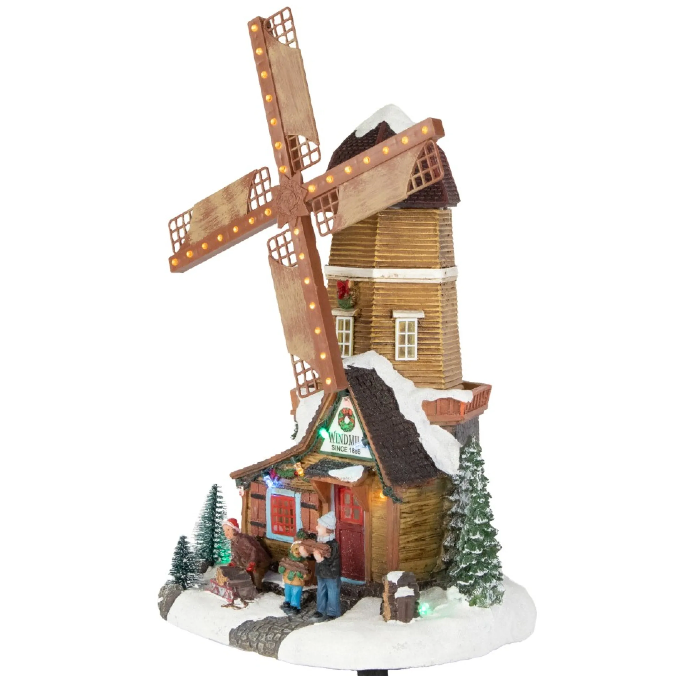 13.25" Led Lighted Animated And Musical Windmill Christmas Village Display Piece