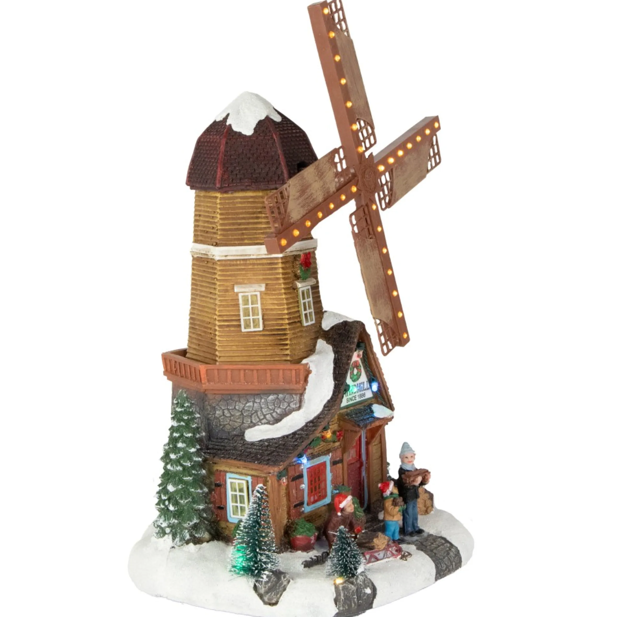 13.25" Led Lighted Animated And Musical Windmill Christmas Village Display Piece