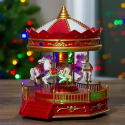 9.25" Led Lighted Animated And Musical Carousel Christmas Village Display Piece
