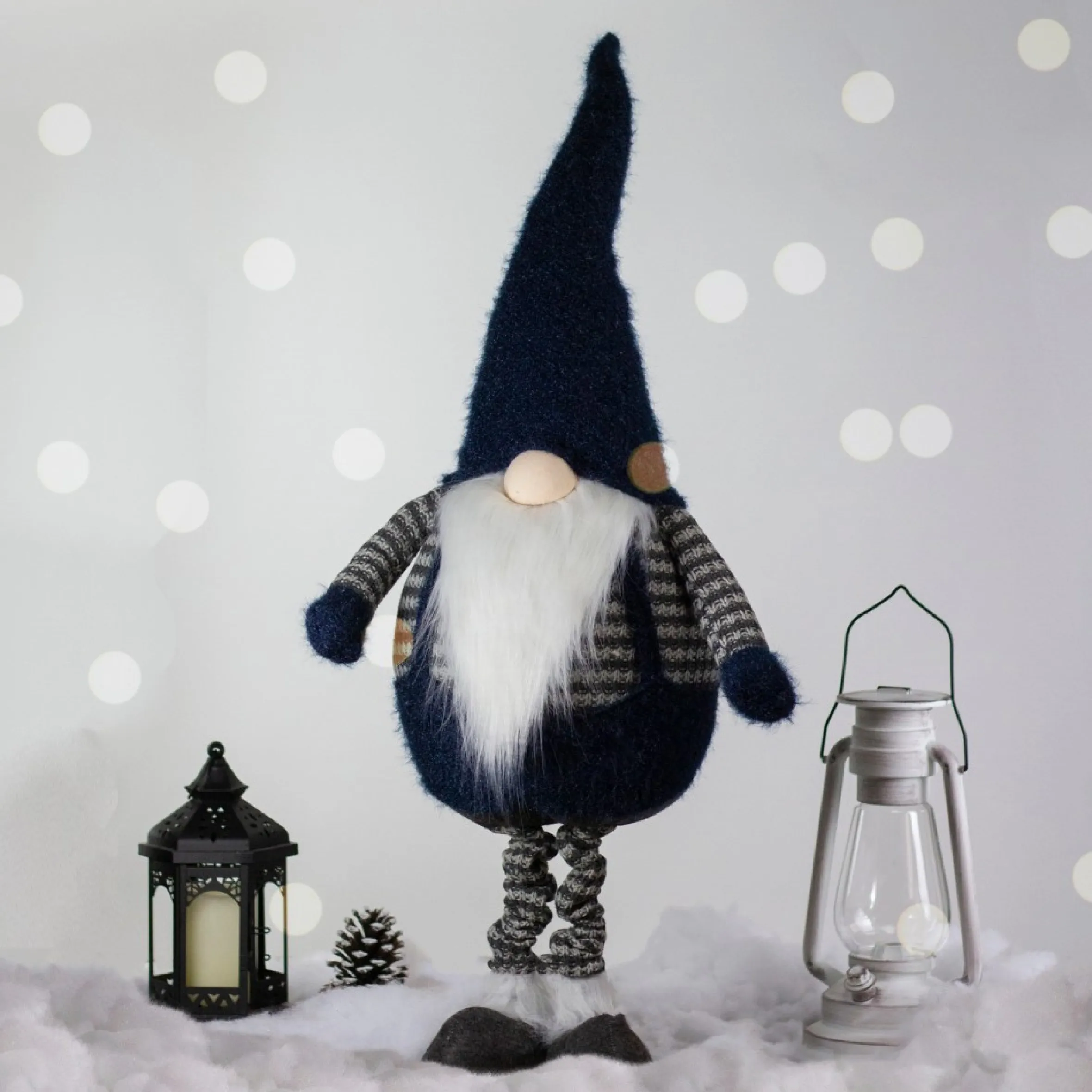 41" Led Lighted Blue And Gray Extendable Gnome Christmas Figure