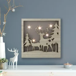 Led Lighted Buck And Doe Silhouette Wood Christmas Wall Plaque