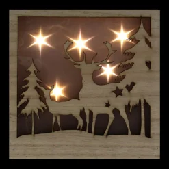 Led Lighted Buck And Doe Silhouette Wood Christmas Wall Plaque