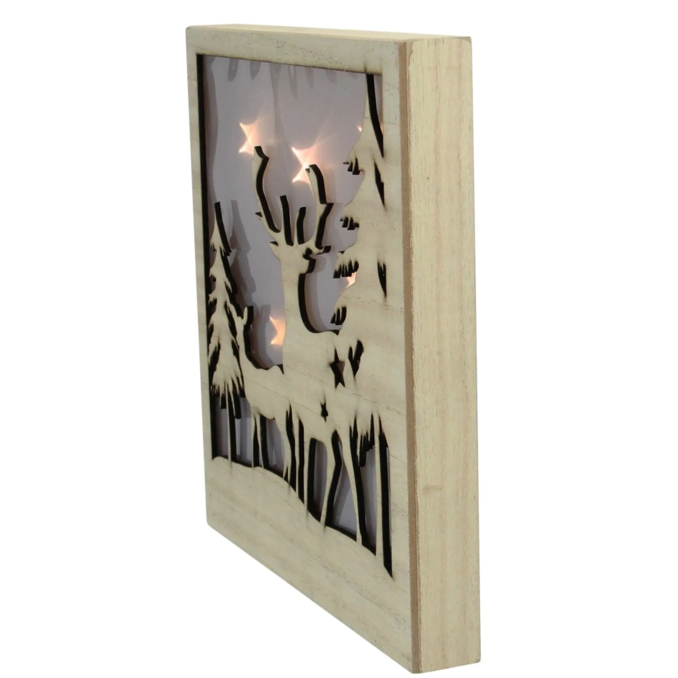 Led Lighted Buck And Doe Silhouette Wood Christmas Wall Plaque