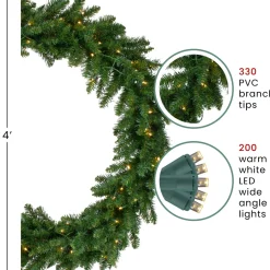 Led Lighted Buffalo Fir Artificial Christmas Wreath - 48-Inch, Warm White Lights