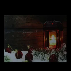 Led Lighted Candle Lantern In The Wintry Outdoors Christmas Canvas Wall Art 12" X 15.75"
