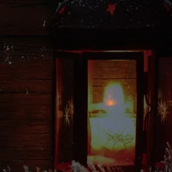 Led Lighted Candle Lantern In The Wintry Outdoors Christmas Canvas Wall Art 12
