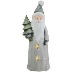 19" Led Lighted Ceramic Santa With Tree Christmas Figure