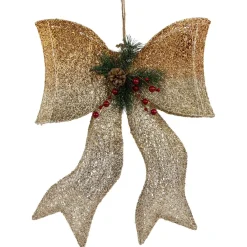 23" Led Lighted Champagne Gold Ombre Mesh Bow Christmas Decoration