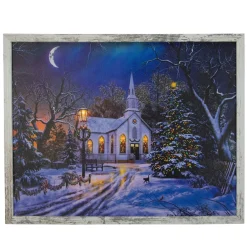 Led Lighted Church At Night Framed Christmas Canvas Wall Art 19" X 15"