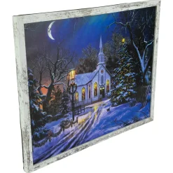 Led Lighted Church At Night Framed Christmas Canvas Wall Art 19" X 15"