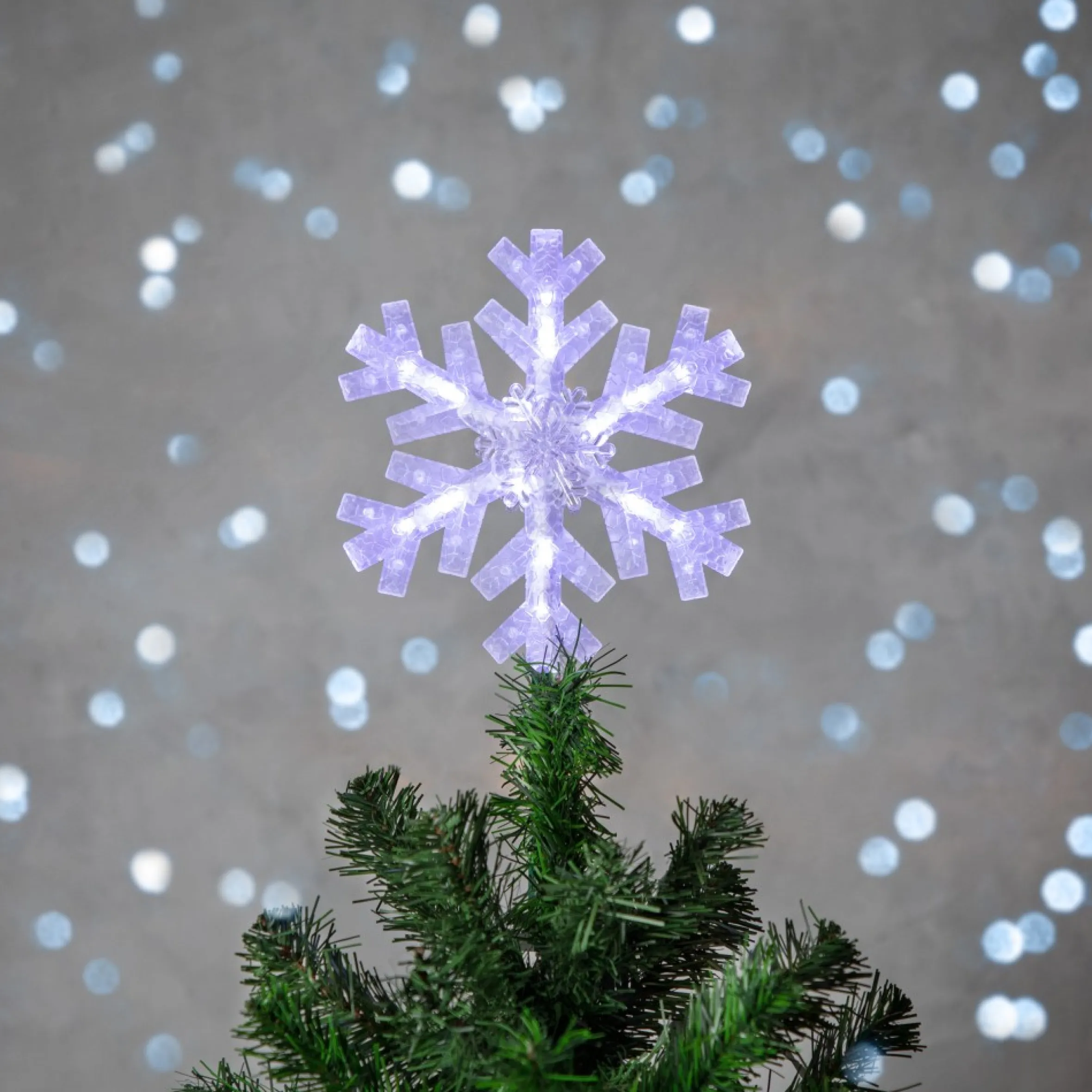 14.75" Led Lighted Clip-On Snowflake Christmas Tree Topper, White Lights