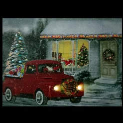 Led Lighted Fiber Optic Santa In Truck Christmas Canvas Wall Art 11.75