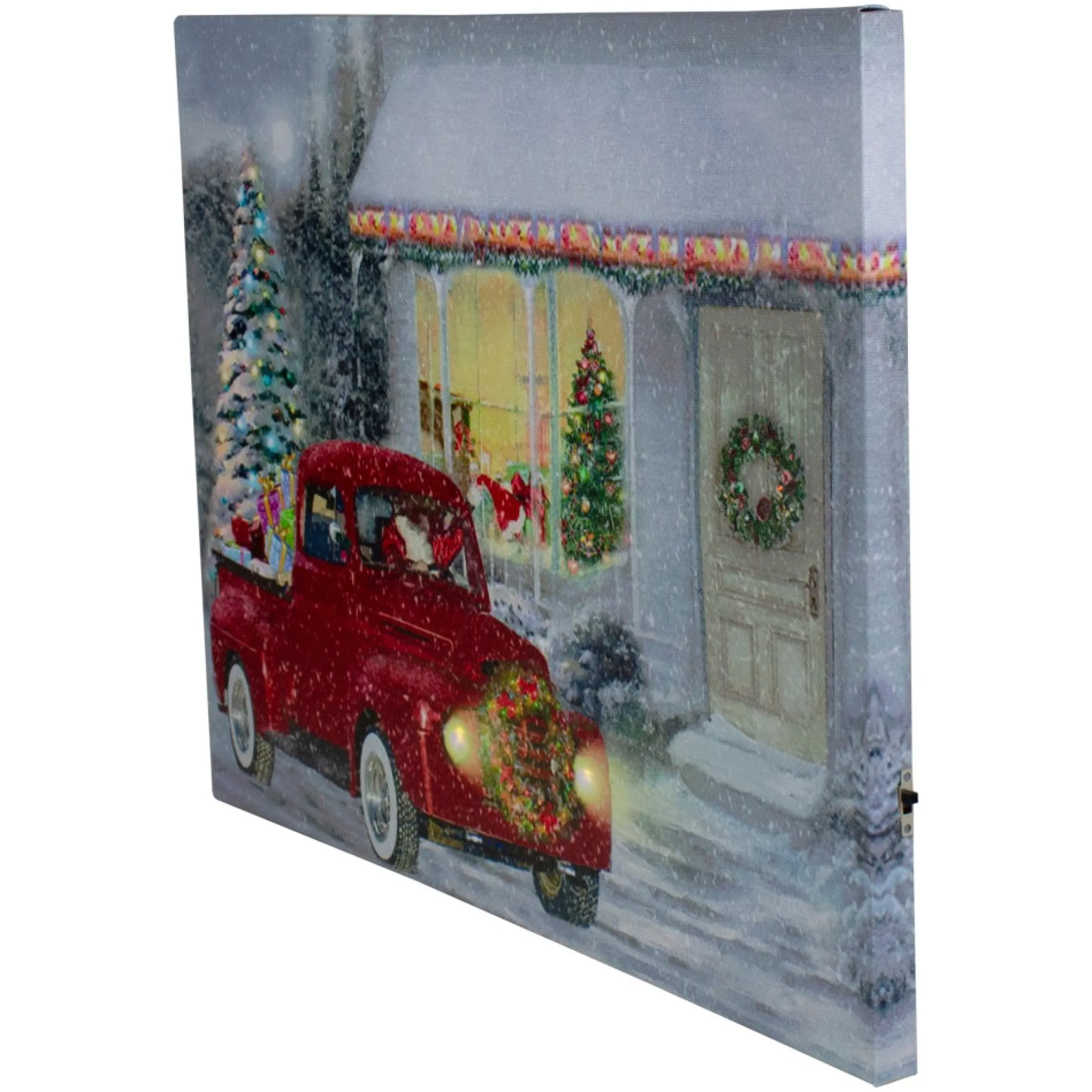 Led Lighted Fiber Optic Santa In Truck Christmas Canvas Wall Art 11.75" X 15.75"