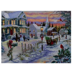 Led Lighted Fiber Optic Snowy Christmas Village Canvas Wall Art 11.75" X 15.75"