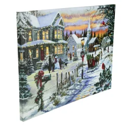Led Lighted Fiber Optic Snowy Christmas Village Canvas Wall Art 11.75