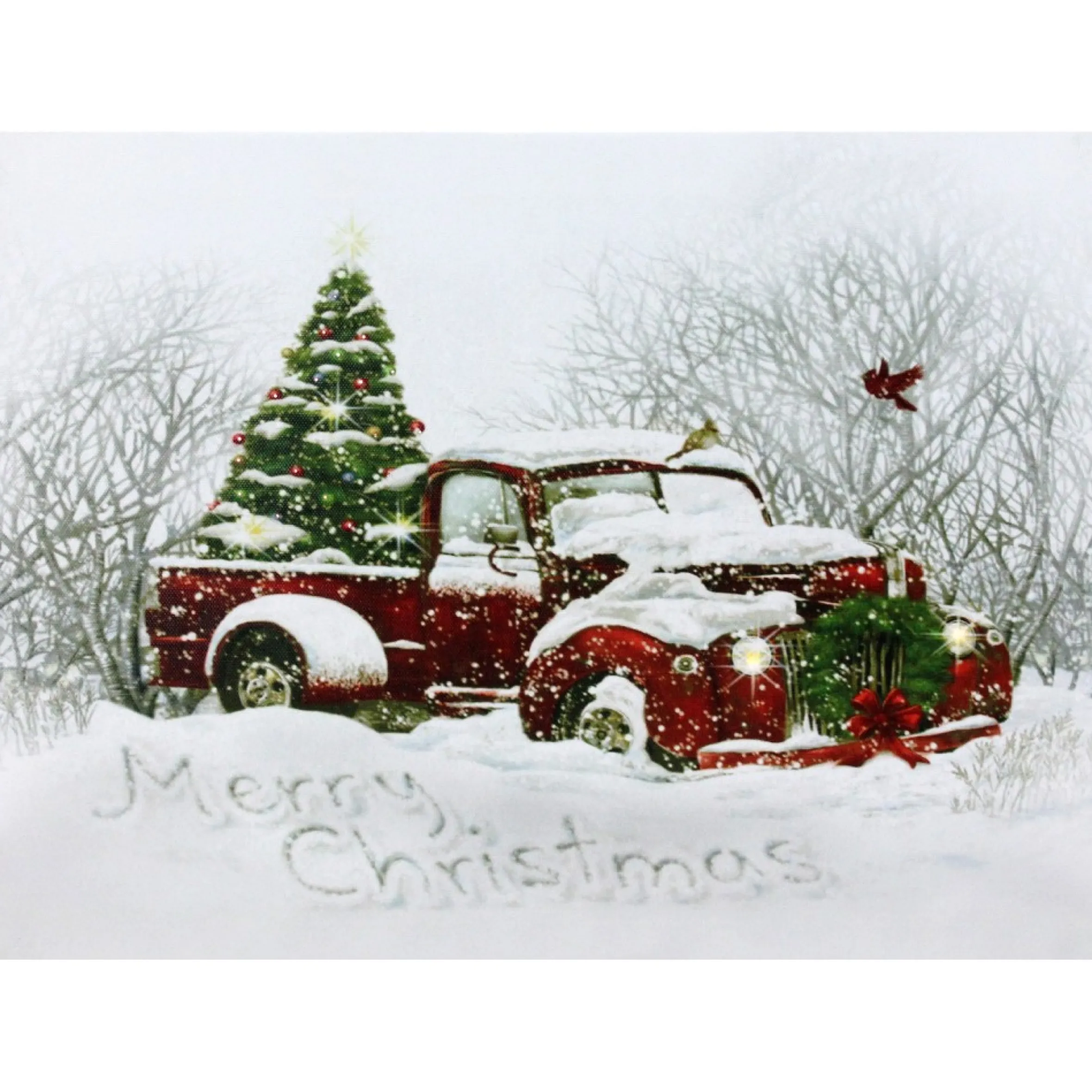 Led Lighted Fiber Optic Truck And Tree Christmas Canvas Wall Art 11.75" X 15.75"