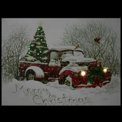 Led Lighted Fiber Optic Truck And Tree Christmas Canvas Wall Art 11.75