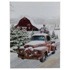 Led Lighted Fiber Optic Truck With Tree Christmas Canvas Wall Art 15.75" X 11.75"