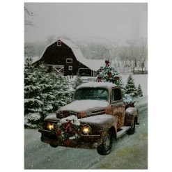 Led Lighted Fiber Optic Truck With Tree Christmas Canvas Wall Art 15.75