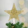 10" Led Lighted Gold Glittered Star Christmas Tree Topper, Warm White Lights