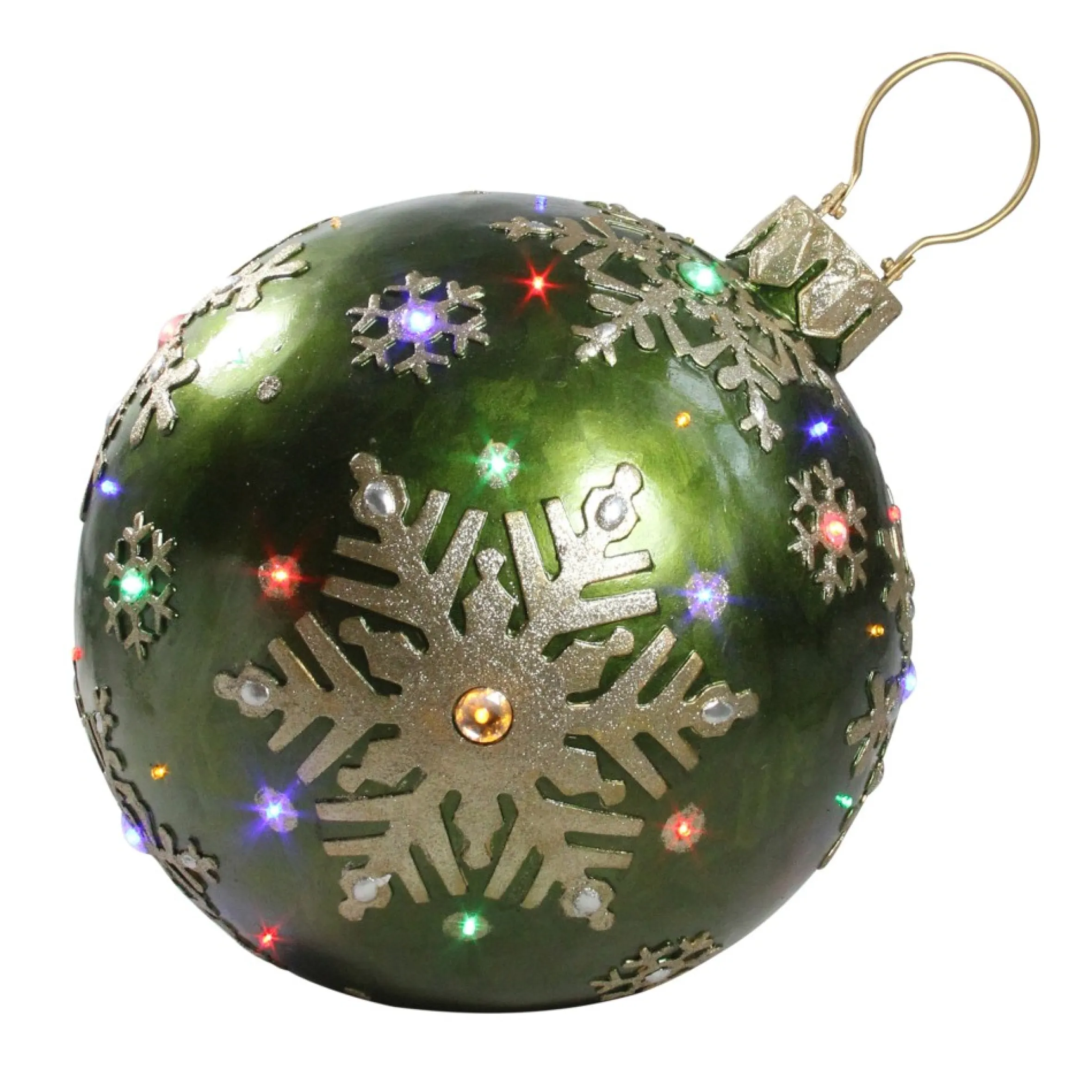 18" Led Lighted Green Jeweled Commercial Grade Christmas Ball Ornament With Snowflake
