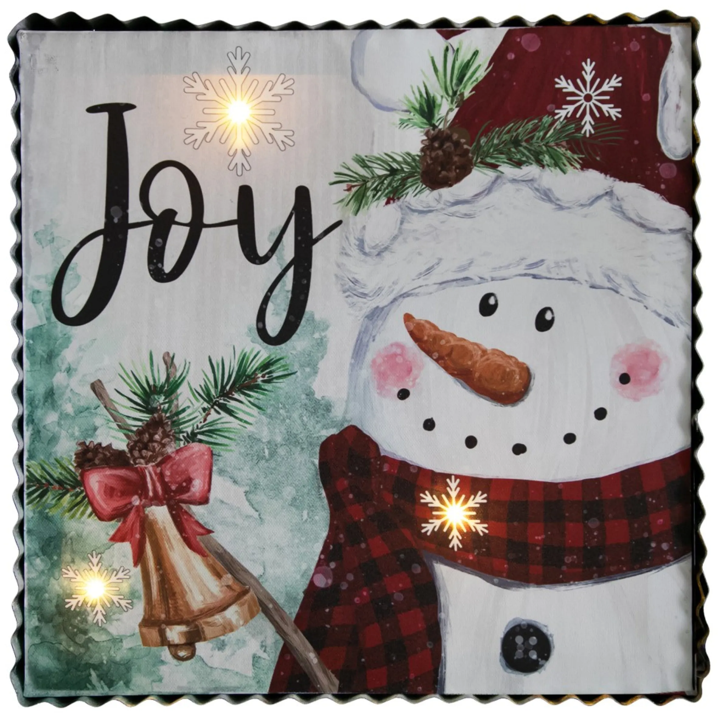 12" Led Lighted 'Joy' Snowman Christmas Canvas Wall Art