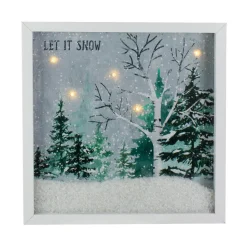 Led Lighted Let It Snow Winter Forest Christmas Canvas Wall Art 10" X 10"