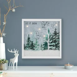 Led Lighted Let It Snow Winter Forest Christmas Canvas Wall Art 10" X 10"