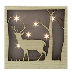 9.75" Led Lighted Male Deer With Antlers Stars Lighted Christmas Wooden Box