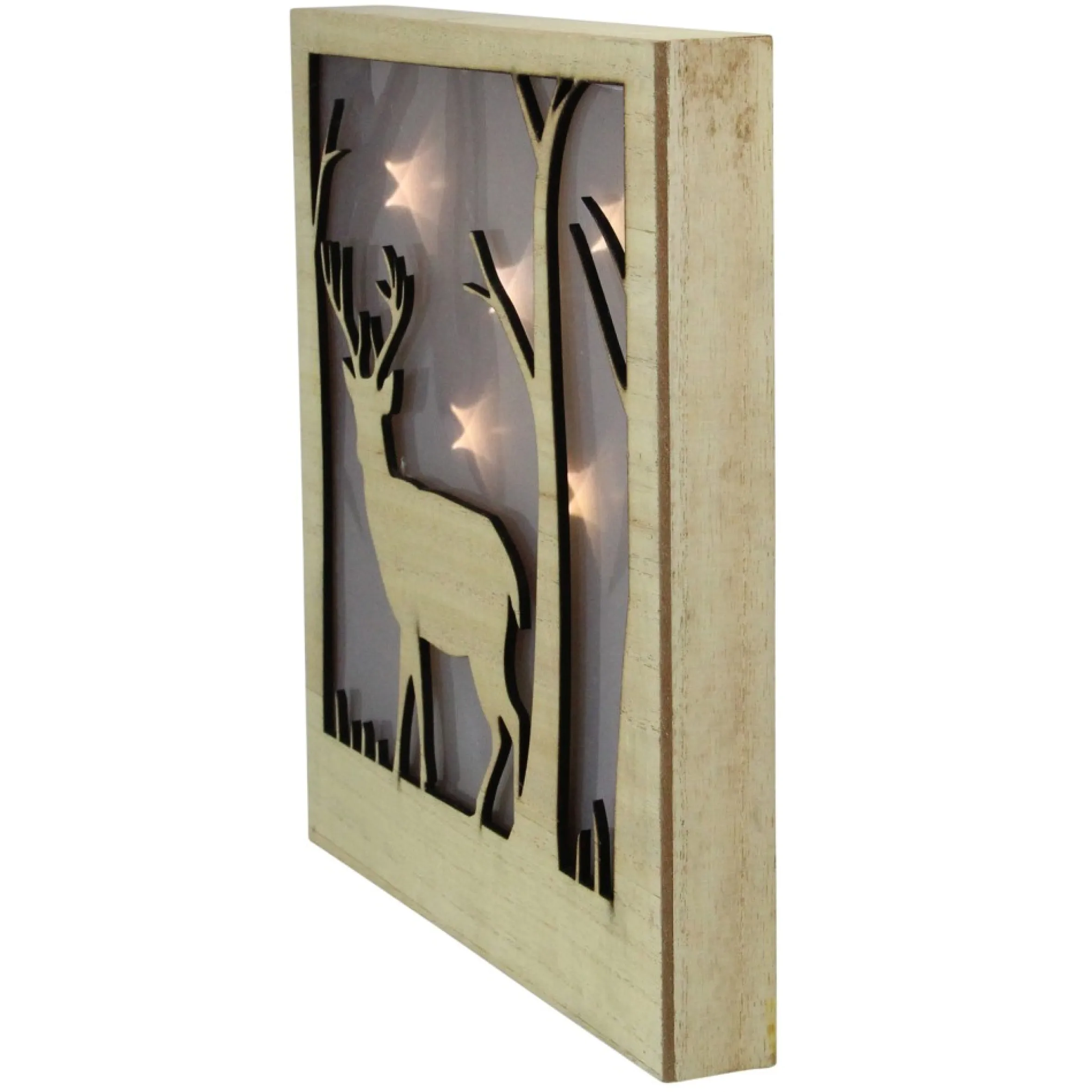 9.75" Led Lighted Male Deer With Antlers Stars Lighted Christmas Wooden Box