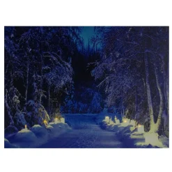 Led Lighted Nighttime In The Woods Winter Scene Canvas Wall Art 15.75"