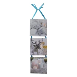 15.5" Led Lighted 3-Panel Winter Candle Flame Christmas Wall Art Decoration
