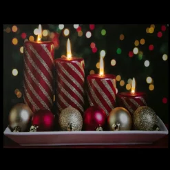 Led Lighted Red And Gold Christmas Candles Display Canvas Wall Art 11.75