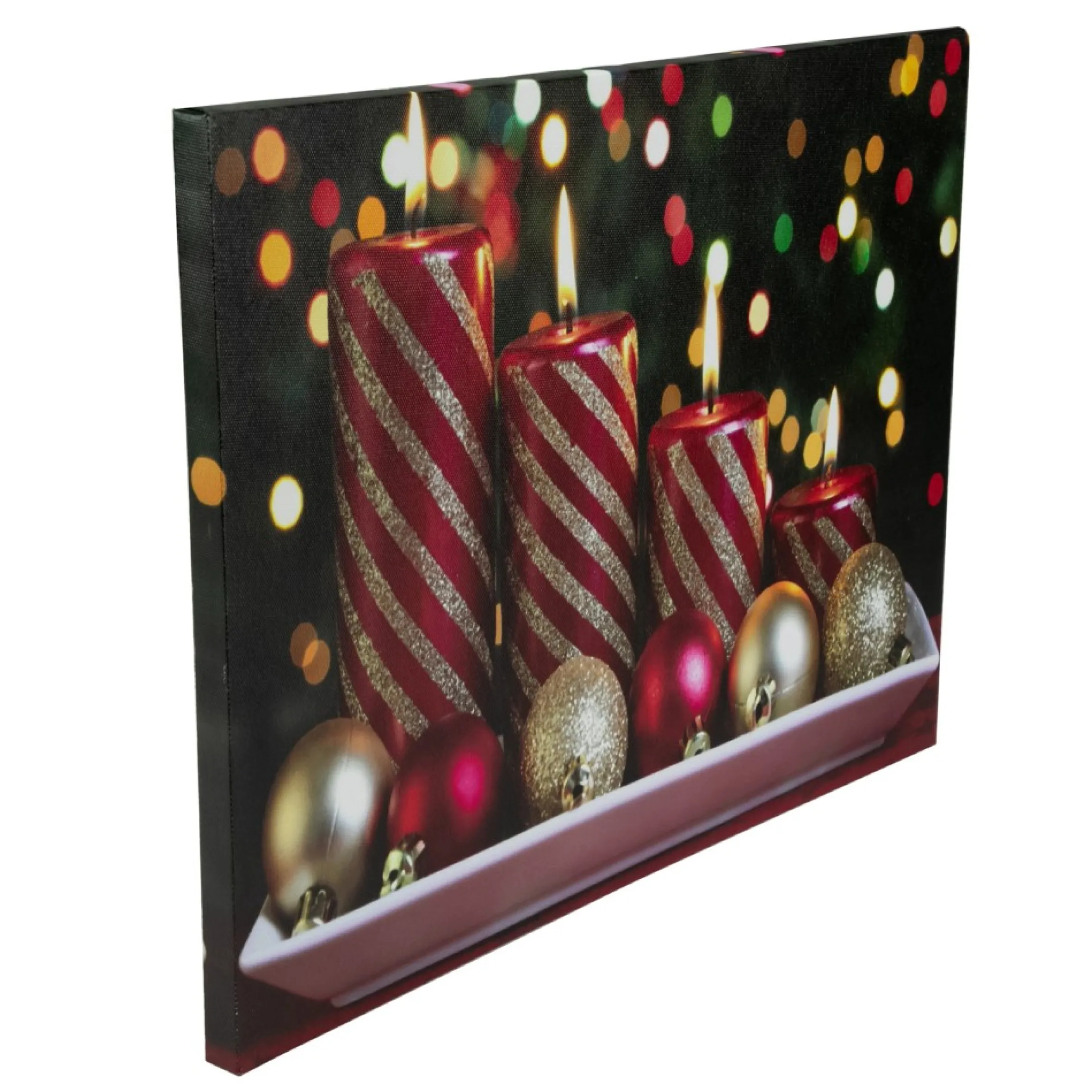 Led Lighted Red And Gold Christmas Candles Display Canvas Wall Art 11.75" X 15.75"