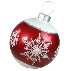 26.5" Led Lighted Red Ball Christmas Ornament With Snowflake Outdoor Decoration