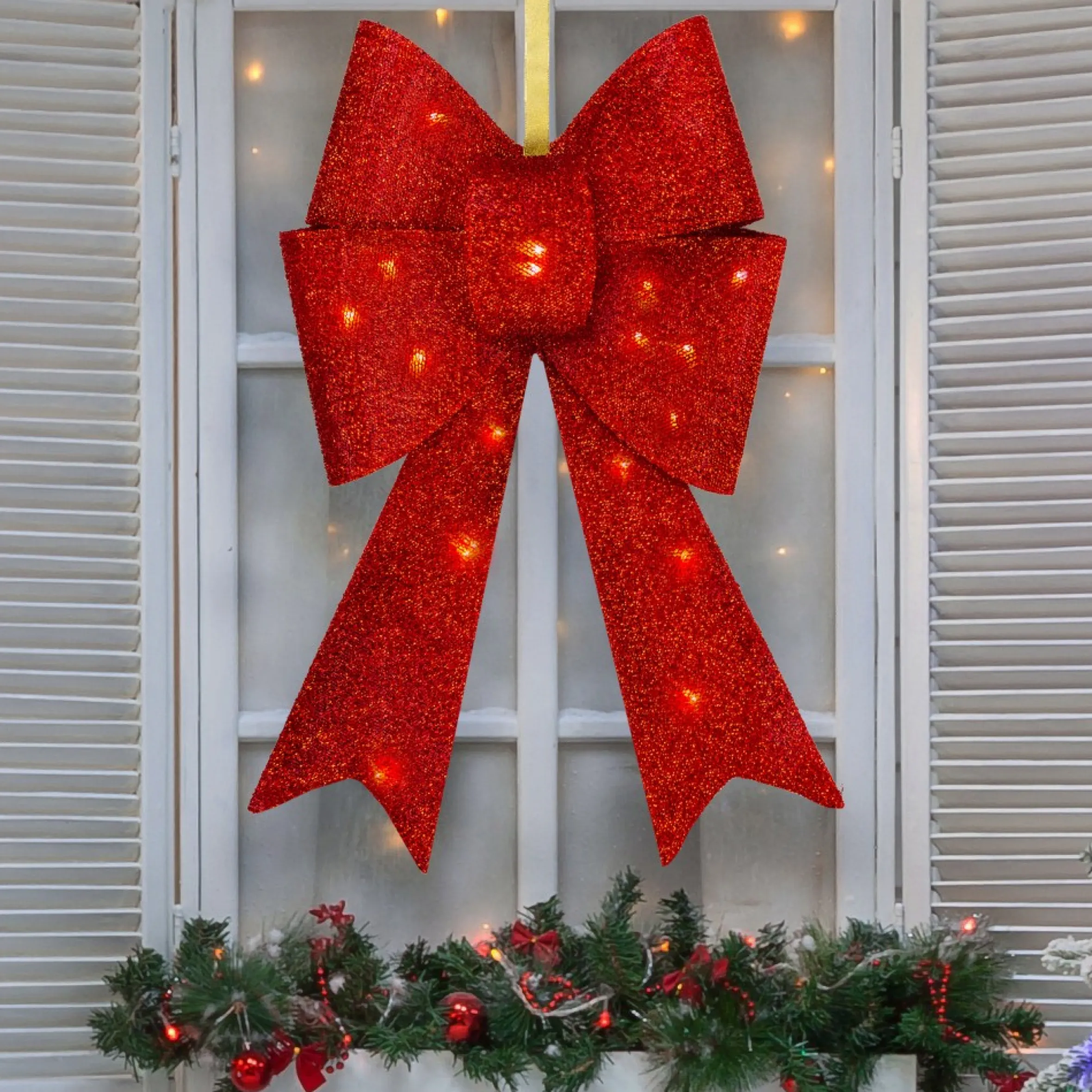 26" Led Lighted Red Tinsel Bow Christmas Decoration