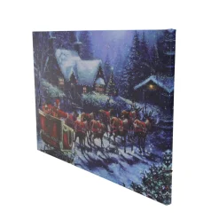 Led Lighted Santa Claus In Sleigh Christmas Canvas Wall Art 15.75" X 23.5"