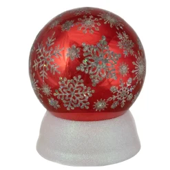 6.5" Led Lighted Shiny Red Snowflake Water Globe Tabletop Decoration
