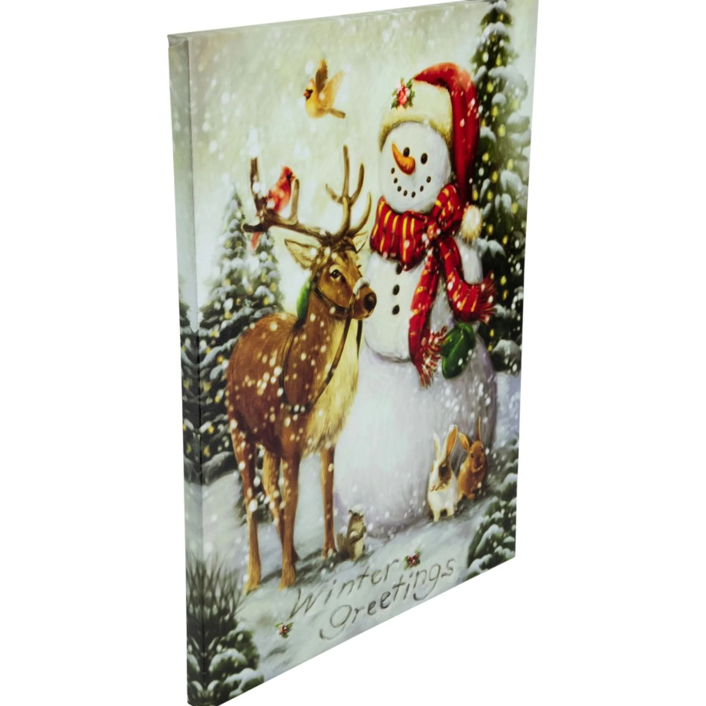 Led Lighted Snowman And Reindeer Christmas Canvas Wall Art 15.75" X 11.75"