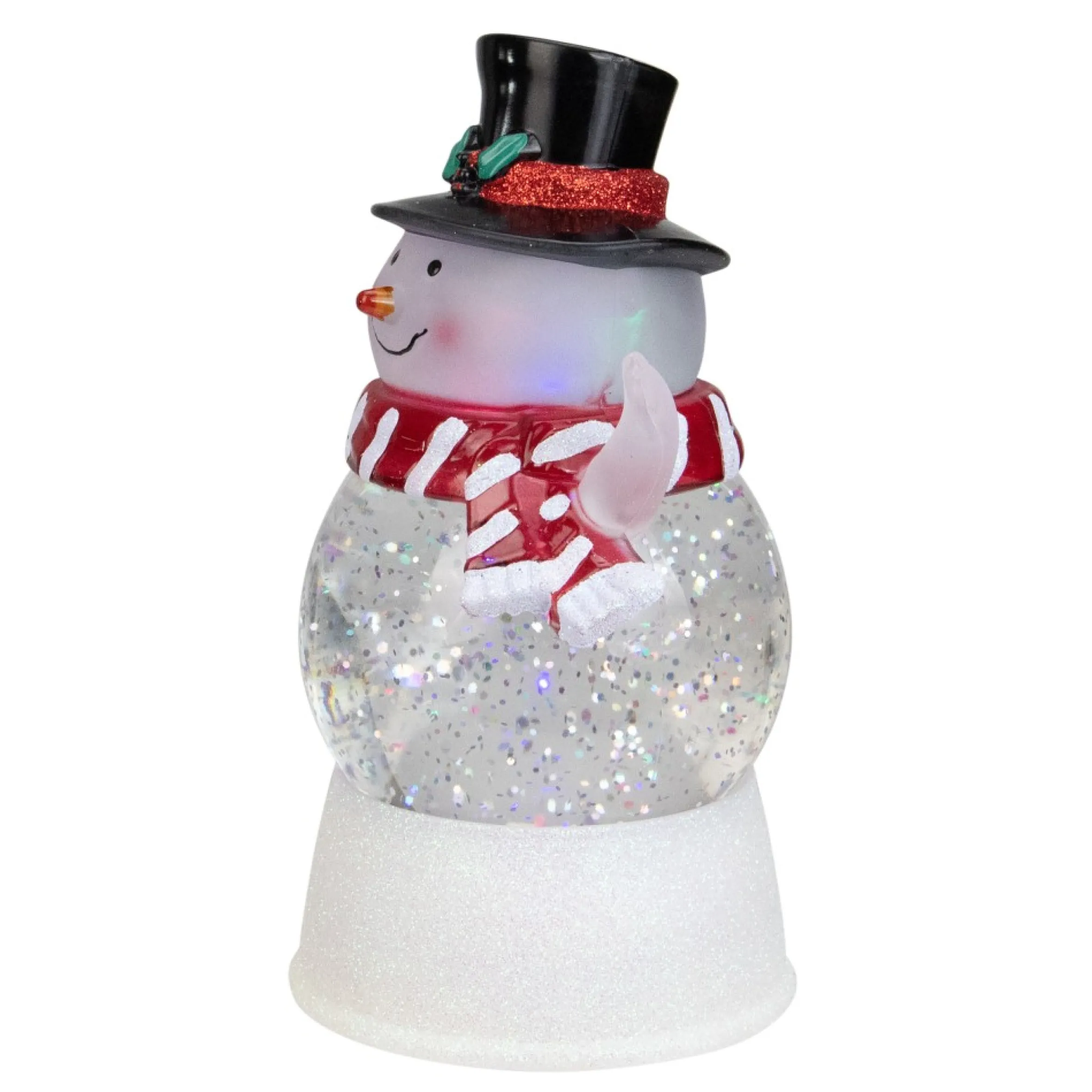 5.75" Led Lighted Snowman With Holly And Berries Top Hat Christmas Snow Globe