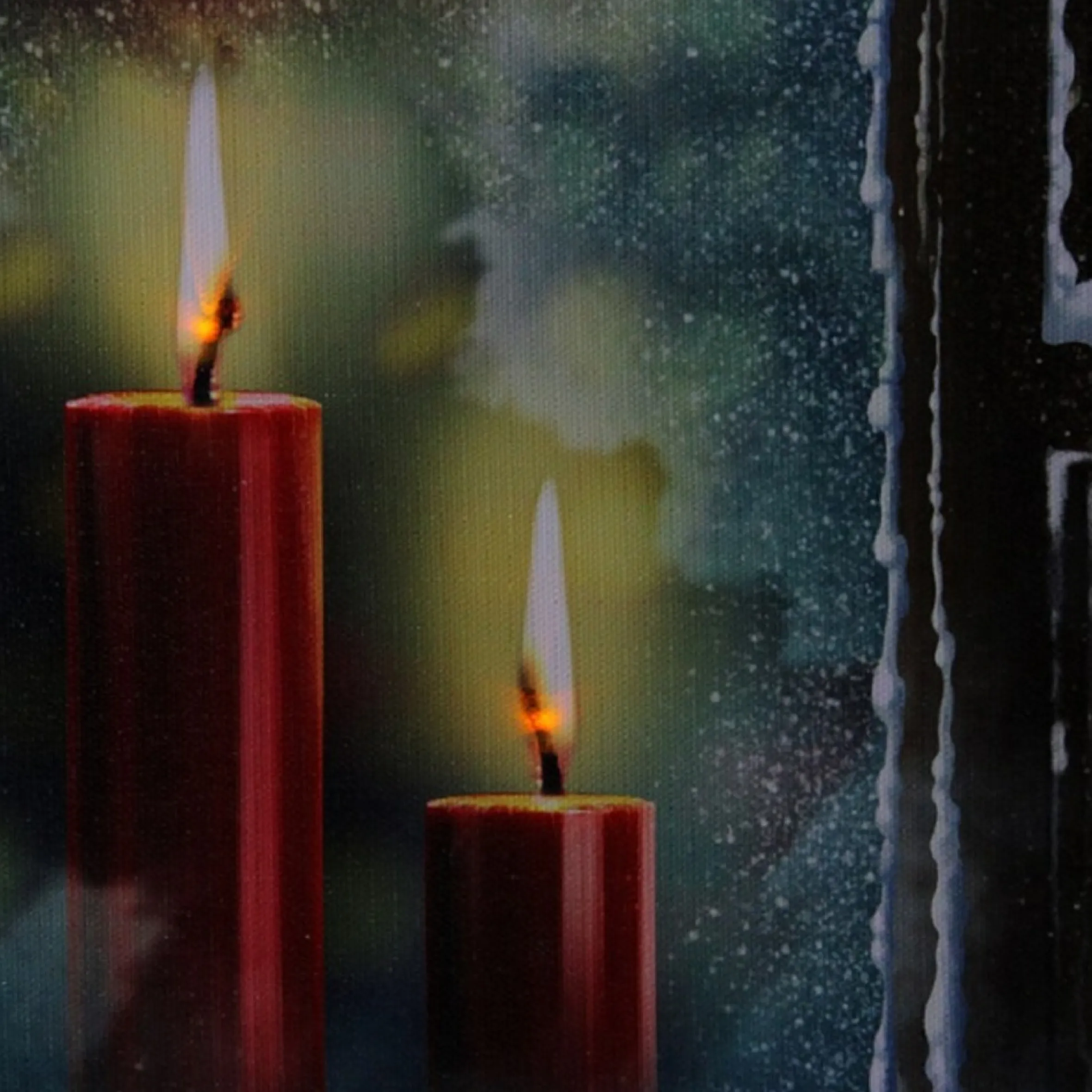 Led Lighted Snowy Window Pane And Candles Christmas Canvas Wall Art 12" X 15.75"